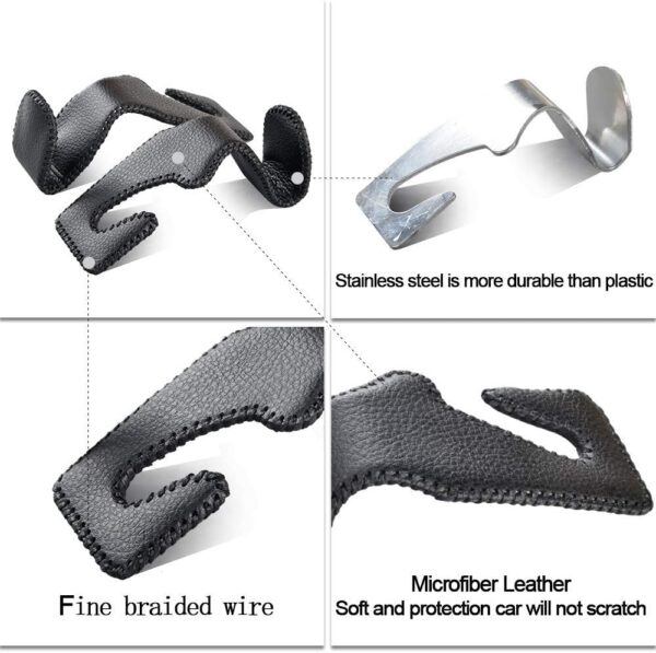 Car Hooks Universal Car Vehicle Back Seat Headrest Hanger Holder Hook Microfiber Leather & Stainless Steel for Bag Purse Cloth Drink Grocery (Black) - Image 5