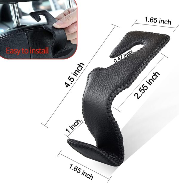 Car Hooks Universal Car Vehicle Back Seat Headrest Hanger Holder Hook Microfiber Leather & Stainless Steel for Bag Purse Cloth Drink Grocery (Black) - Image 2