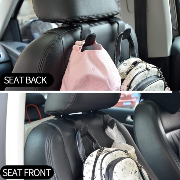 Car Hooks Universal Car Vehicle Back Seat Headrest Hanger Holder Hook Microfiber Leather & Stainless Steel for Bag Purse Cloth Drink Grocery (Black) - Image 6