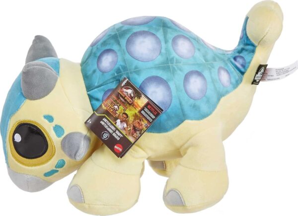 Mattel Jurassic World: Camp Cretaceous Plush Baby Dinosaur Bumpy with Sound, 15-inch Floppy Soft Toy Ankylosaurus with Weighted Feet