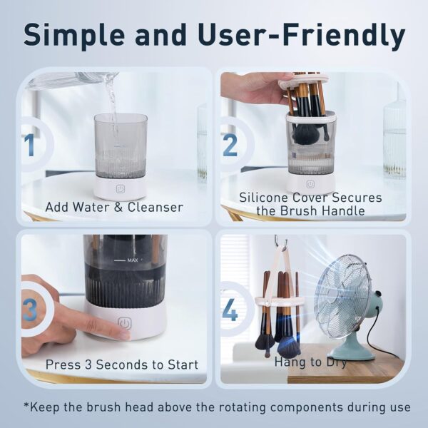 Electric Makeup Brush Cleaner - 9000 RPM Makeup Brush Cleaning Machine, IP65 Waterproof Automatic Makeup Brush Cleaner for Makeup Brush Set - Image 5