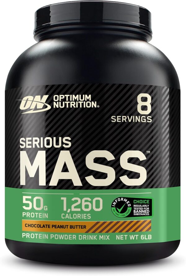 Optimum Nutrition Serious Mass, Weight Gainer Protein Powder, Mass Gainer, Vitamin C and Zinc for Immune Support, Creatine, Chocolate Peanut Butter, 6 Pound (Packaging May Vary) - Image 4