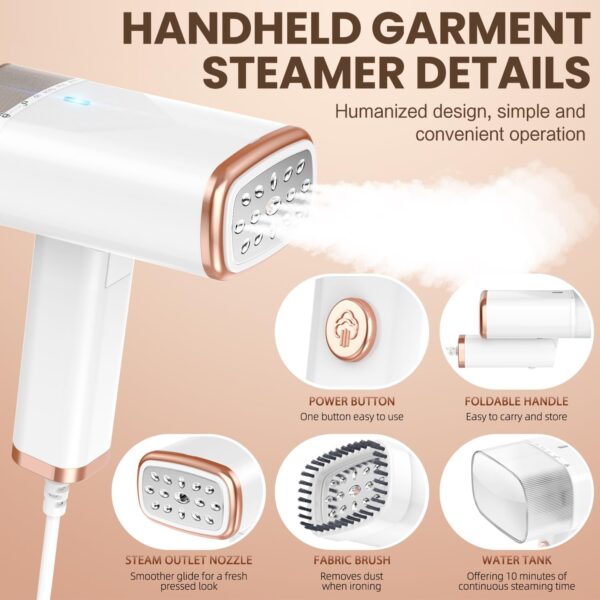 Portable Handheld Steam Garment Steamer Foldable: Effortless Wrinkle Clothes Steam Iron Removal 20-Second Fast Heat-up, 1200W, 120ml Water Tank for Home - Image 4
