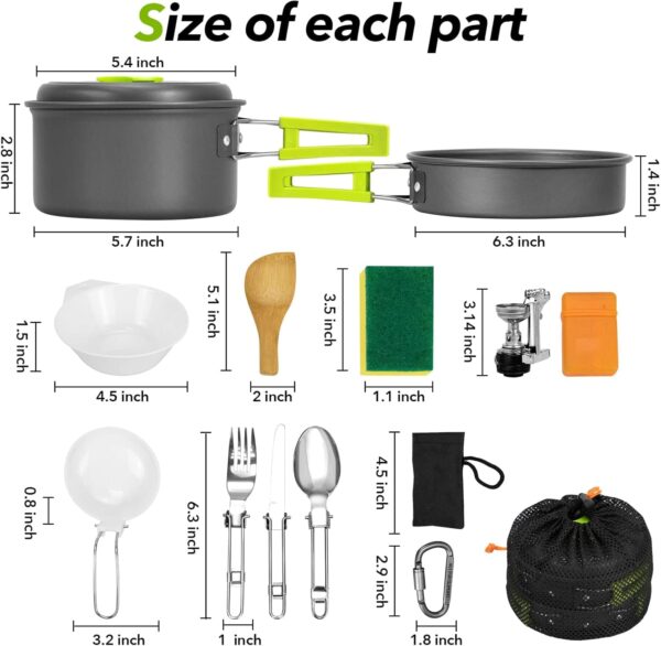 Rlrueyal 15pcs Camping Cookware Mess Kit,Non-Stick Lightweight Pots Set Portable Outdoor Cookware for Camping Backpacking Hiking Outdoor Cooking and Picnic - Image 2
