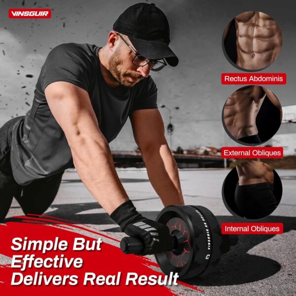 Vinsguir Ab Roller Wheel, Abs Workout Equipment for Abdominal & Core Strength Training, Exercise Wheels for Home Gym, Fitness Equipment for Core Workout with Knee Pad Accessories - Image 2
