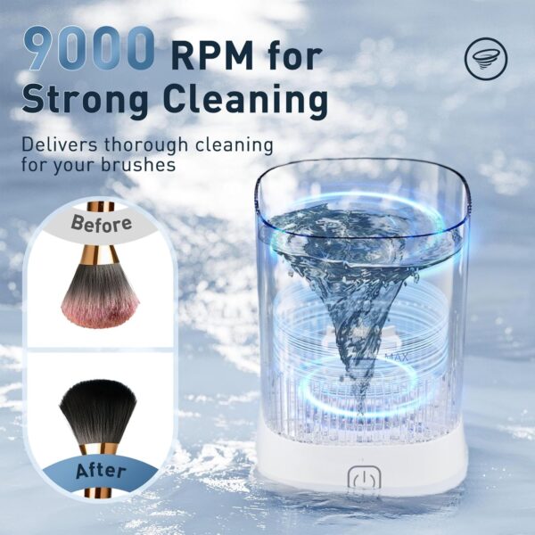Electric Makeup Brush Cleaner - 9000 RPM Makeup Brush Cleaning Machine, IP65 Waterproof Automatic Makeup Brush Cleaner for Makeup Brush Set - Image 2