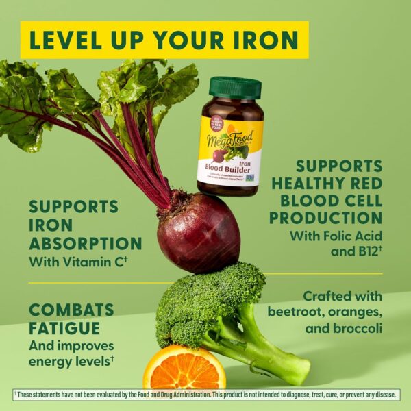 MegaFood Blood Builder - Iron Supplement Clinically Shown to Increase Iron Levels Without Side Effects - Iron Supplement for Women with Vitamin C, Vitamin B12 and Folic Acid - Vegan - 30 Tabs - Image 4