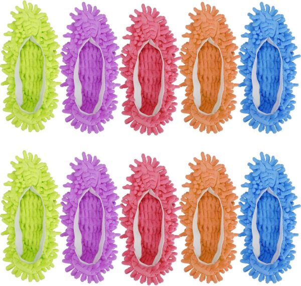 Cosywell Large Mop Slippers for Floor Cleaning 5 Pairs 10 PCS Microfiber Mopping Slippers Washable Mop Socks Reusable Mop Shoes Microfiber Foot Socks