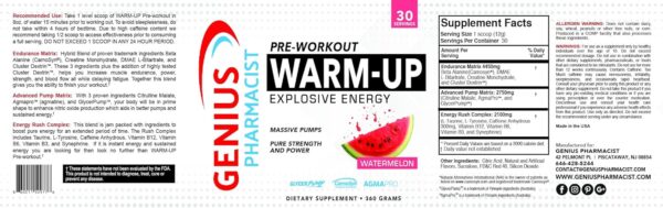 Genius Pharmacist PRE-Workout Warm-UP Explosive Energy Watermelon - 360 Grams - Image 4