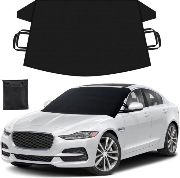 EcoNour Windshield Cover for Ice and Snow | Heavy Duty 600D Oxford Fabric | Windshield Protector for Cars, SUVs, Trucks | Secure Fit Waterproof Frost Cover | Winter Car Accessories | Medium (69"x42")