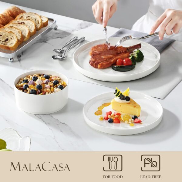 MALACASA 12 Pieces Porcelain Dinnerware Set, Modern White Dish Set for 4, Premium Serving Plates and Bowls Sets, Chip and Scratch Resistant Dishware Sets Kitchen Dishes Dining Ware Set, Series LEAH - Image 5