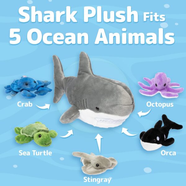 PREXTEX Plush Toy Shark Stuffed Animal with 5 Stuffed Sea Animals - Turtle, Whale, Octopus, Stingray, Crab Plush- Shark Plush Toys for Kids 3-5 - Giant Stuffed Animals Toy - Gift for Sea Animal Lovers