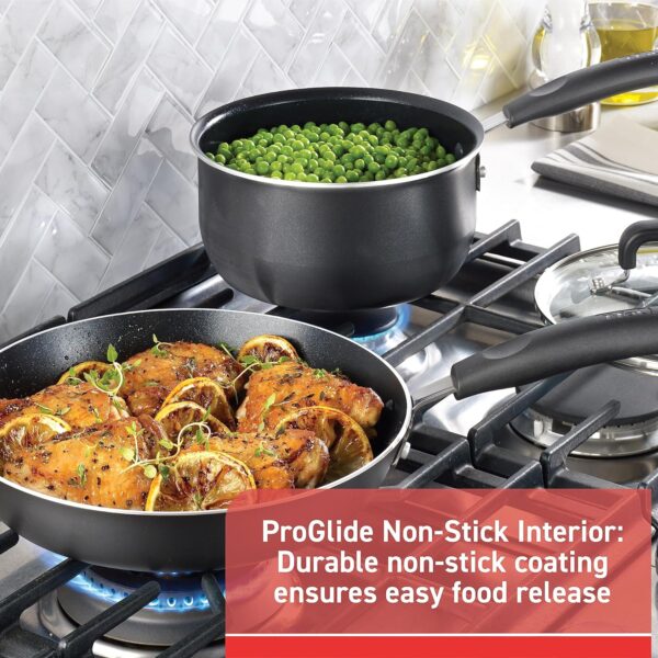 T-fal Signature Nonstick Cookware Set 12 Piece, Oven Broiler Safe 350F, Pots and Pans, Kitchen Cooking Set w/ Fry Pans, Saucepans, Saute Pan, Dutch Oven, Griddle, Kitchen, Home, Dishwasher Safe, Black - Image 3