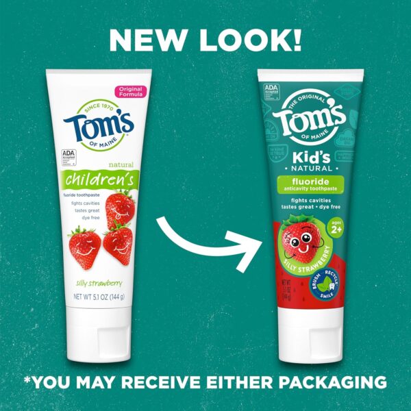 Tom's of Maine ADA Approved Fluoride Children's Toothpaste, Natural Toothpaste, Dye Free, No Artificial Preservatives, Silly Strawberry, 5.1 oz. 3-Pack (Packaging May Vary) - Image 2